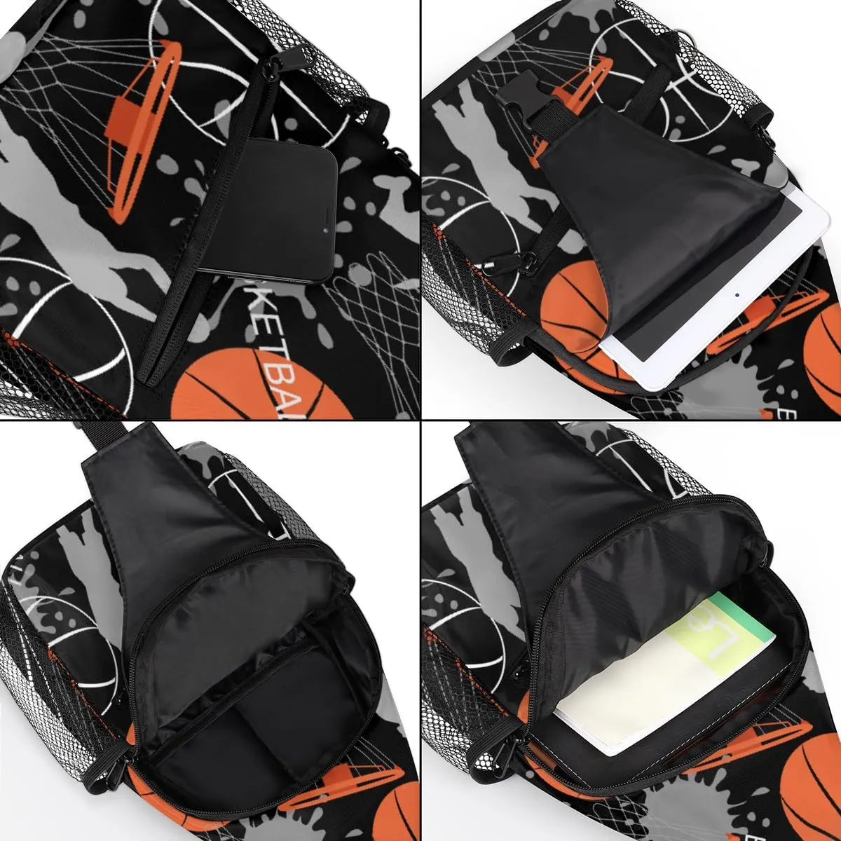 Basketball Sports Heat Sling Backpack for Women Men Waterproof Antitheft Chest Bag Lightweight Travel Crossbody Shoulder Bag for Shopping Outdoor Leisure Sports Mountaineering Riding
