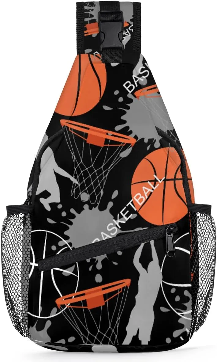 Basketball Sports Heat Sling Backpack for Women Men Waterproof Antitheft Chest Bag Lightweight Travel Crossbody Shoulder Bag for Shopping Outdoor Leisure Sports Mountaineering Riding