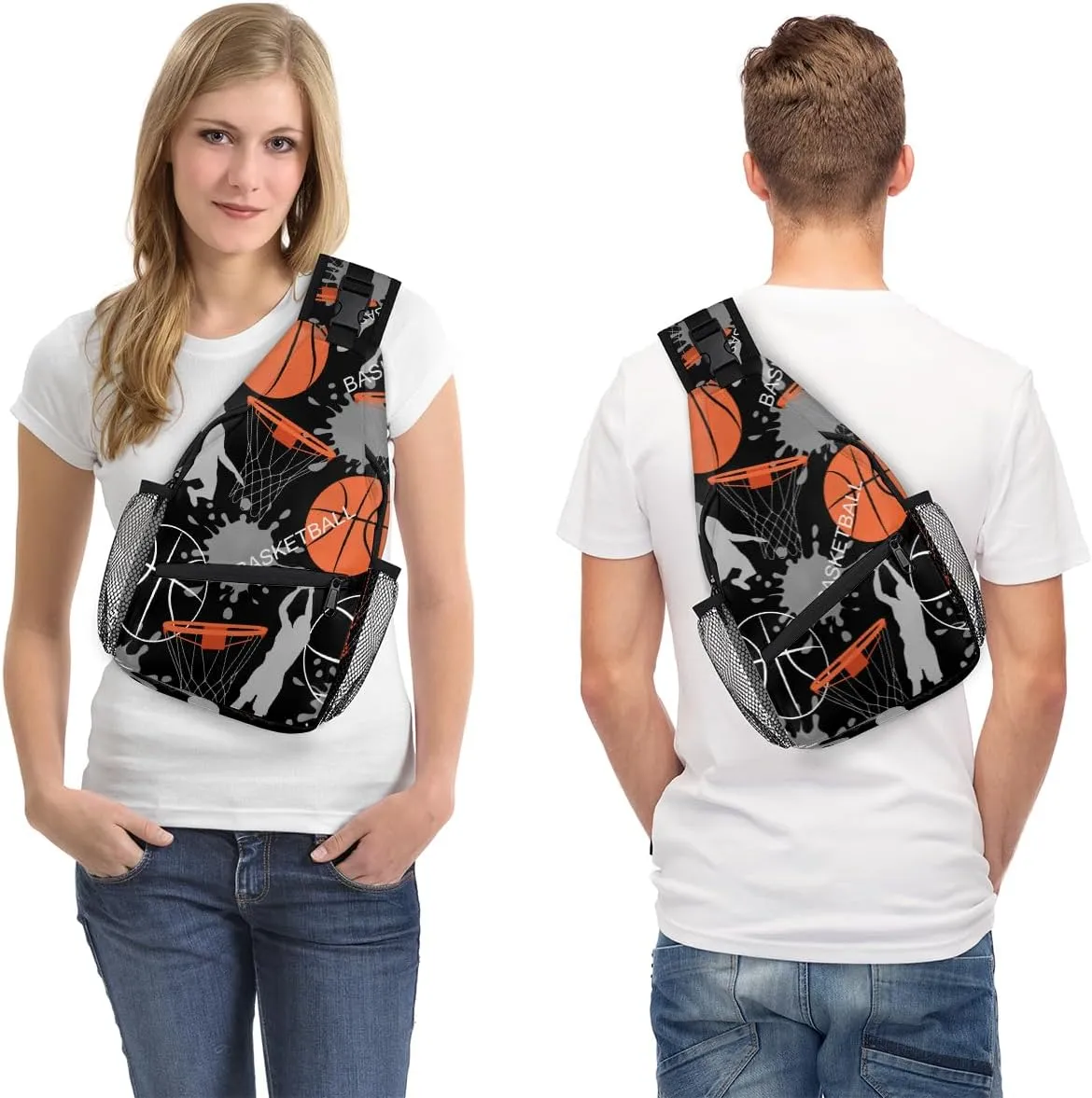 Basketball Sports Heat Sling Backpack for Women Men Waterproof Antitheft Chest Bag Lightweight Travel Crossbody Shoulder Bag for Shopping Outdoor Leisure Sports Mountaineering Riding