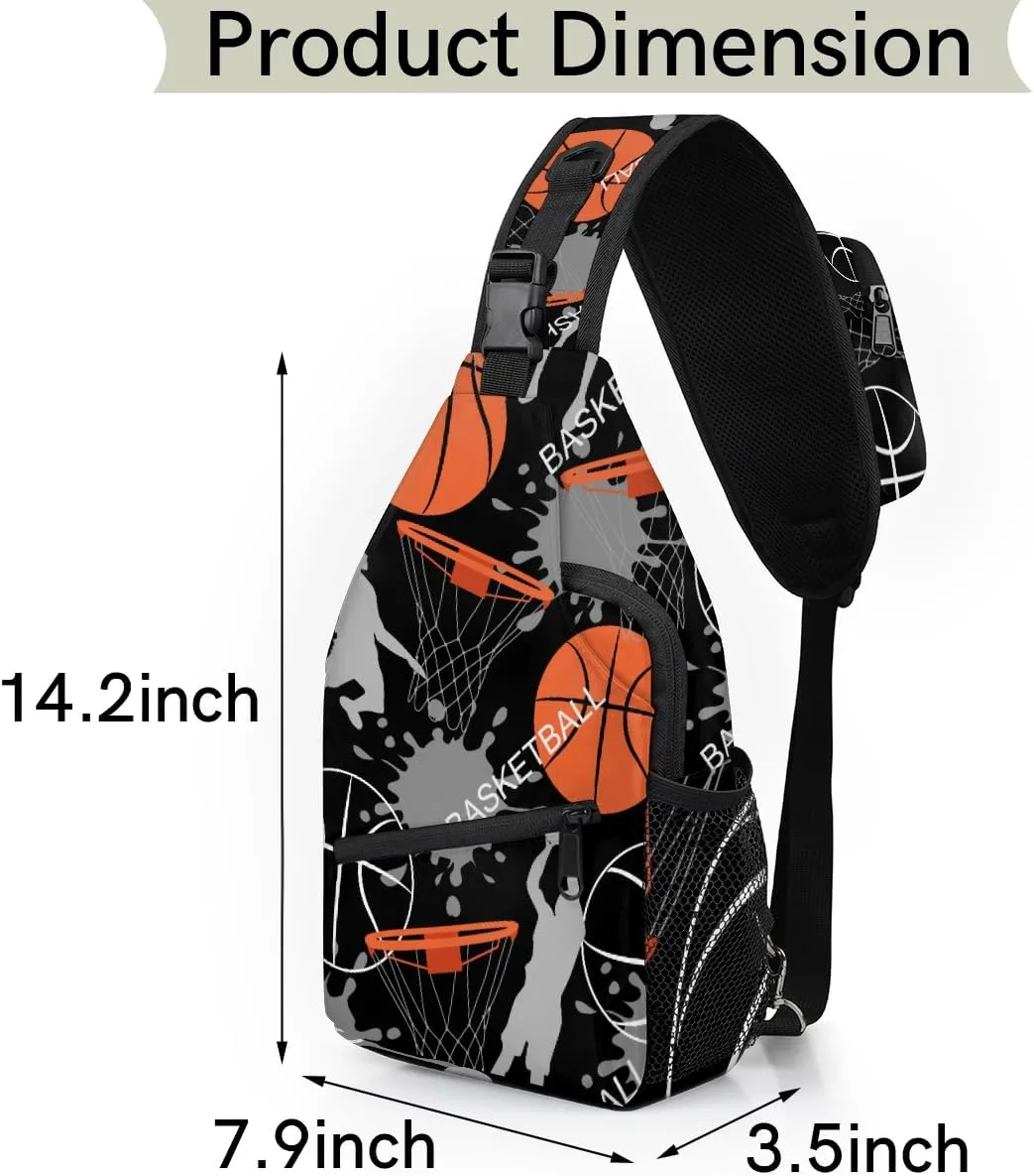 Basketball Sports Heat Sling Backpack for Women Men Waterproof Antitheft Chest Bag Lightweight Travel Crossbody Shoulder Bag for Shopping Outdoor Leisure Sports Mountaineering Riding