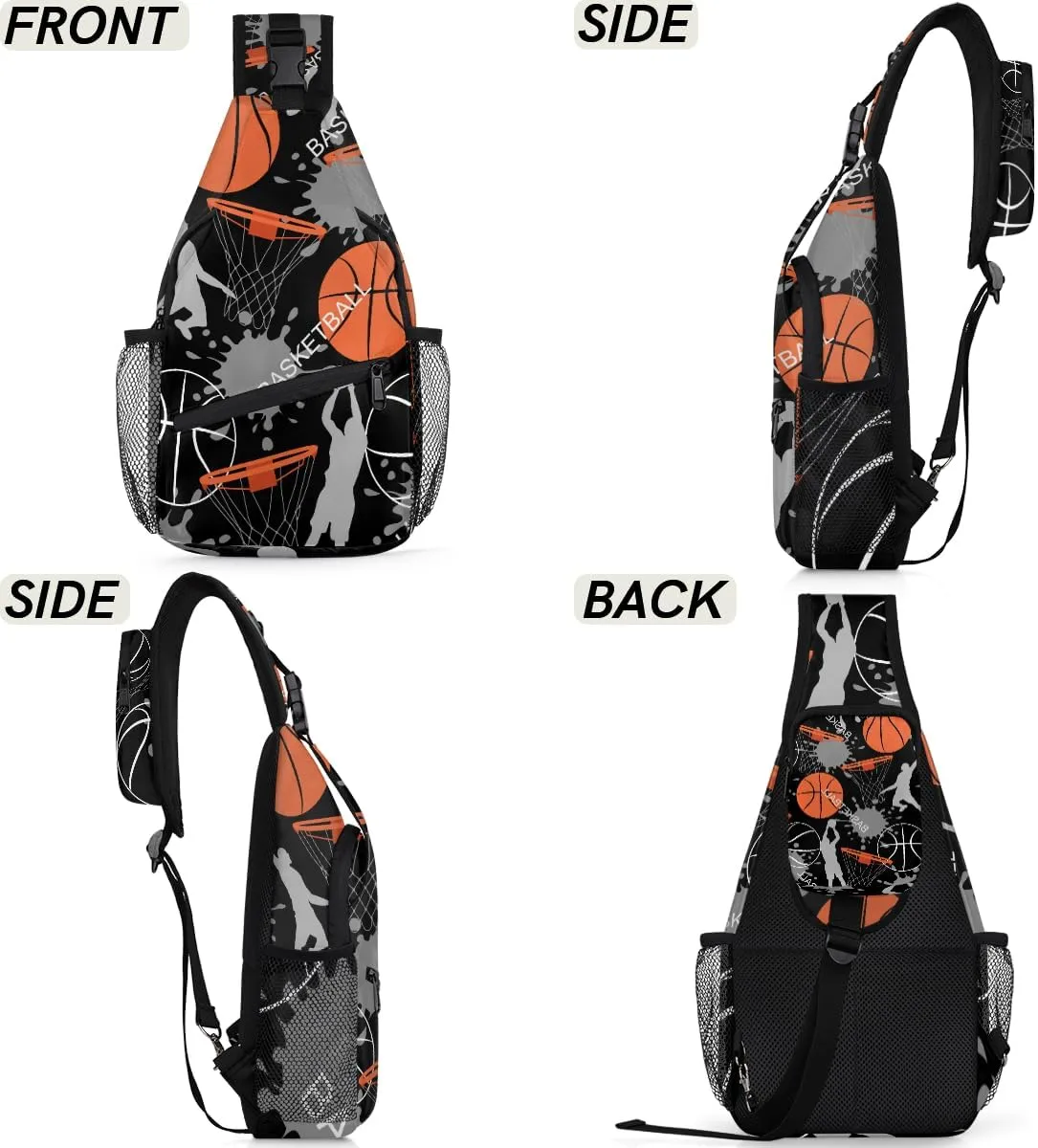 Basketball Sports Heat Sling Backpack for Women Men Waterproof Antitheft Chest Bag Lightweight Travel Crossbody Shoulder Bag for Shopping Outdoor Leisure Sports Mountaineering Riding