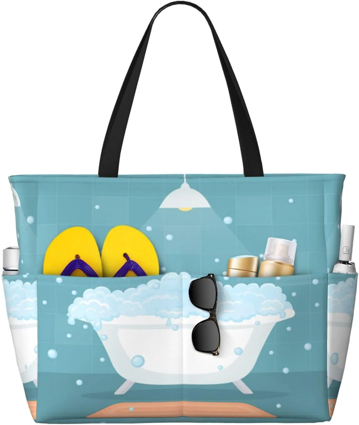 Bathtub with Soap Bubbles Large Beach Tote Bag for Women Extra Large Capacity Waterproof Sandproof Pool Bag Suitable for Swimming Pool Gym Travel