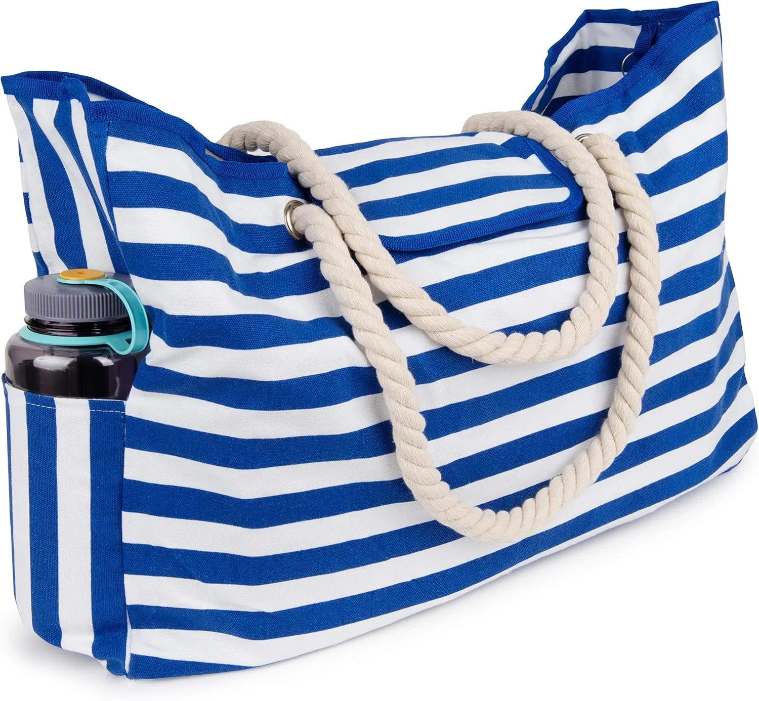 Beach Bag & Pool Bag - XL L21"xH15"xW6 - 100% Waterproof Shoulder Bag Rope Handles - Inside Zipper Pocket – Outside Pockets - Bottle Opener Attached