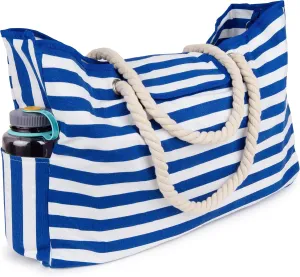 Beach Bag & Pool Bag - XL L21"xH15"xW6 - 100% Waterproof Shoulder Bag Rope Handles - Inside Zipper Pocket – Outside Pockets - Bottle Opener Attached