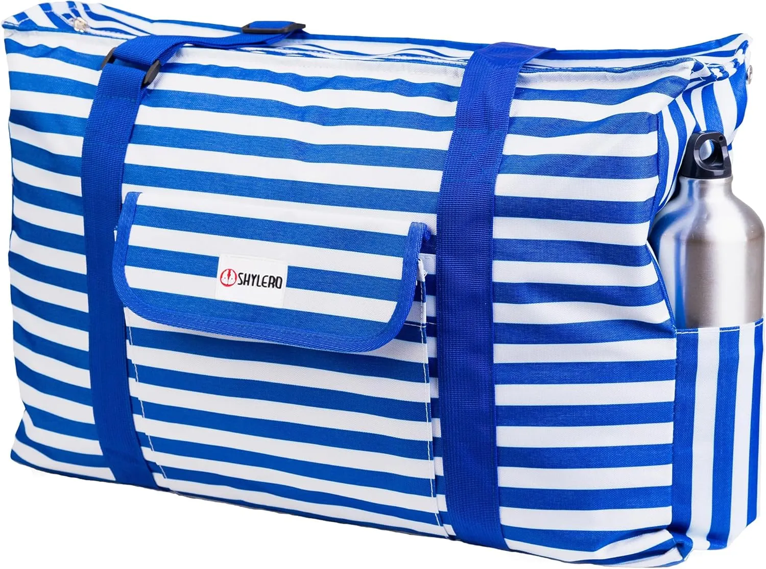 Beach Bag and Pool Bag Has Cooler Pocket, 7 Pockets Total, Zip Top. Family Size Waterproof Beach Tote