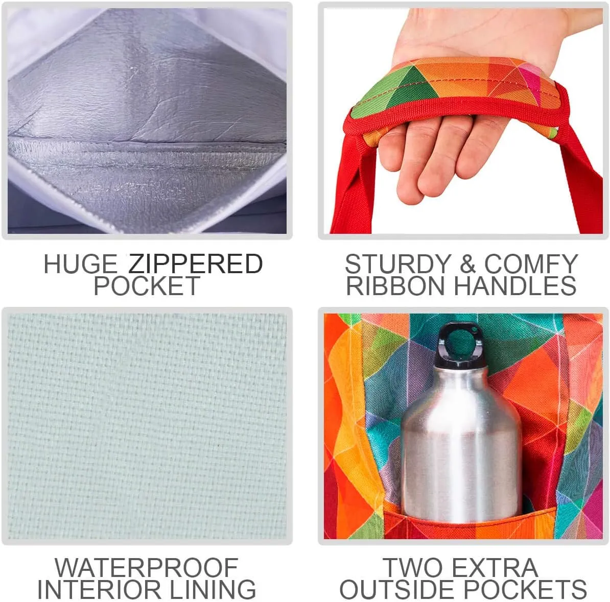 Beach Bag and Pool Bag Has Cooler Pocket, 7 Pockets Total, Zip Top. Family Size Waterproof Beach Tote