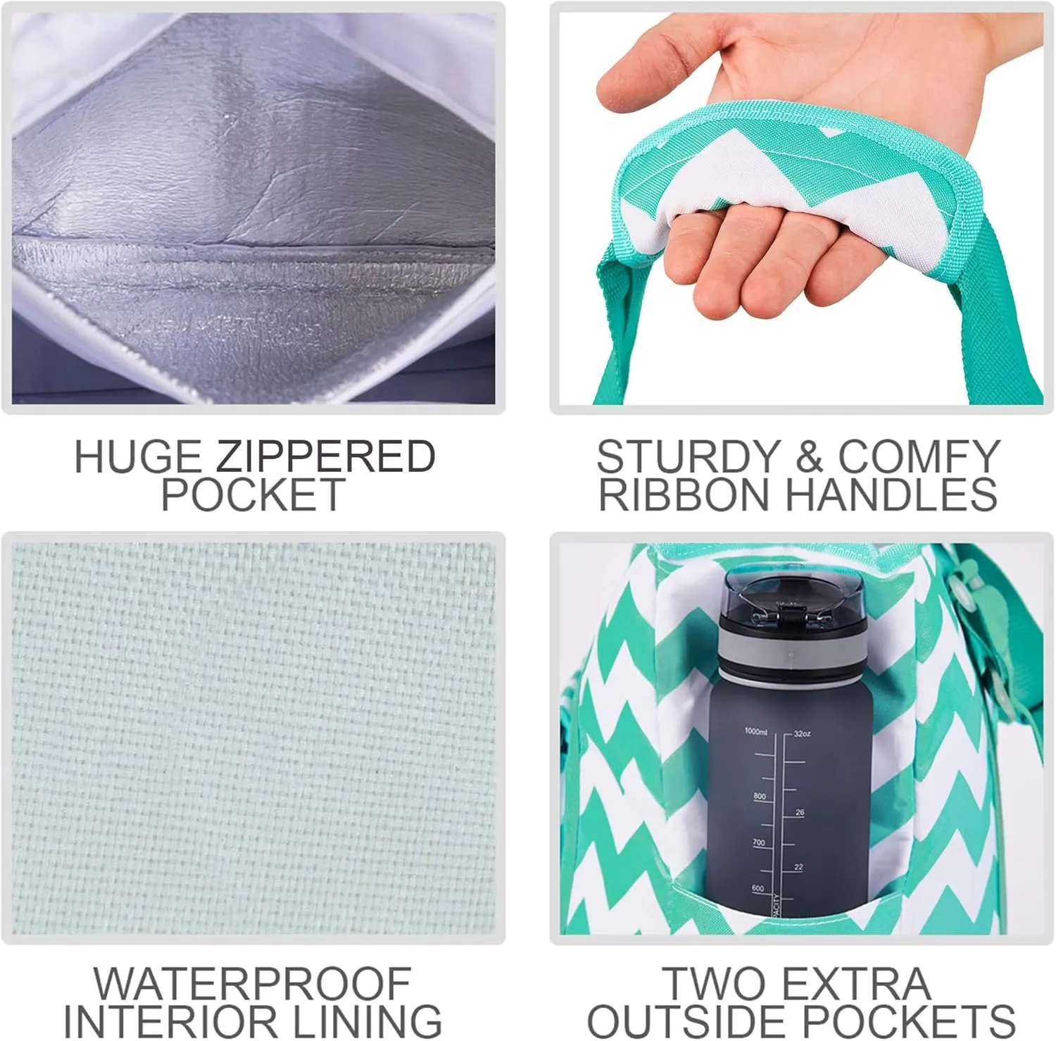 Beach Bag and Pool Bag Has Cooler Pocket, 7 Pockets Total, Zip Top. Family Size Waterproof Beach Tote