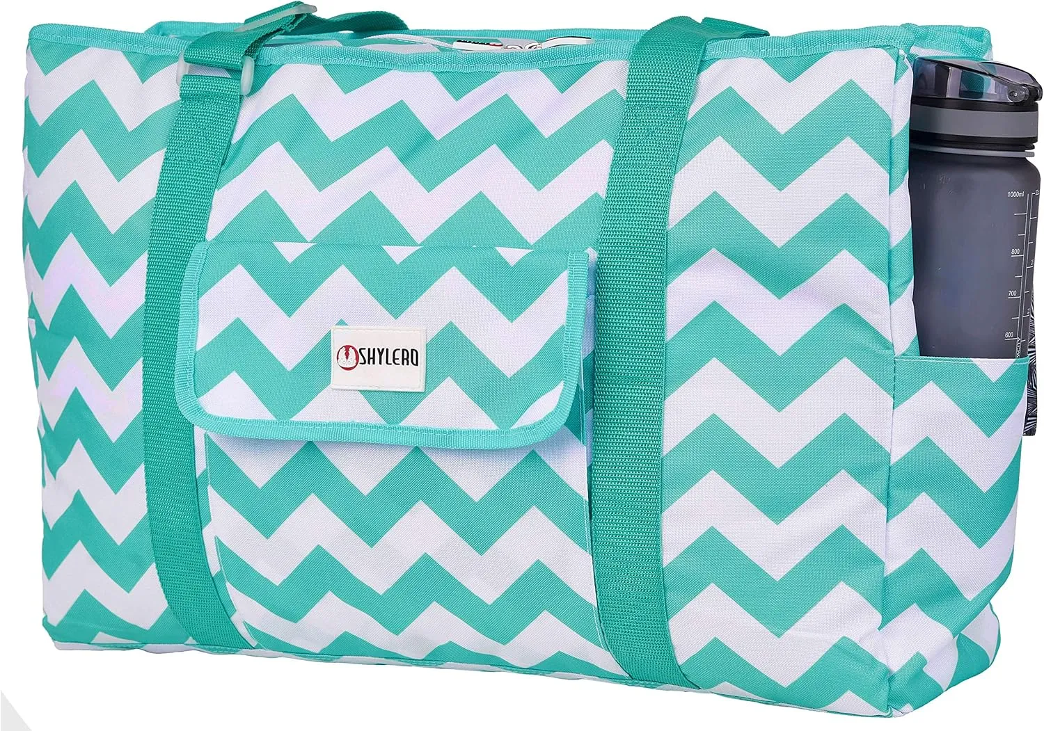 Beach Bag and Pool Bag Has Cooler Pocket, 7 Pockets Total, Zip Top. Family Size Waterproof Beach Tote