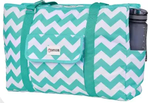 Beach Bag and Pool Bag Has Cooler Pocket, 7 Pockets Total, Zip Top. Family Size Waterproof Beach Tote