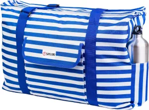 Beach Bag and Pool Bag Has Cooler Pocket, 7 Pockets Total, Zip Top. Family Size Waterproof Beach Tote