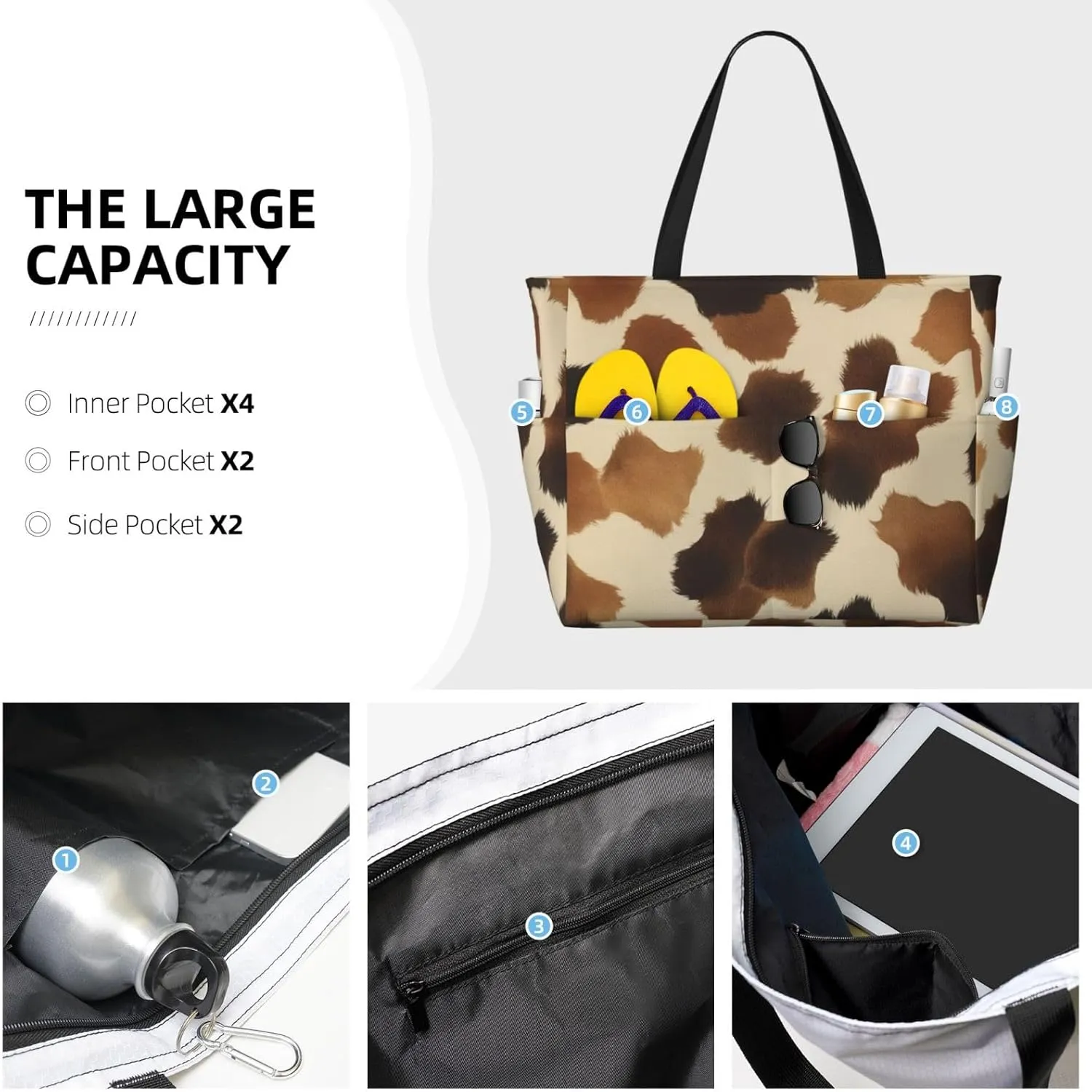 Beach Bag, Extra Large Waterproof Sandproof Tote with Multi Pockets, Lightweight for Travel, Pool, Outdoor