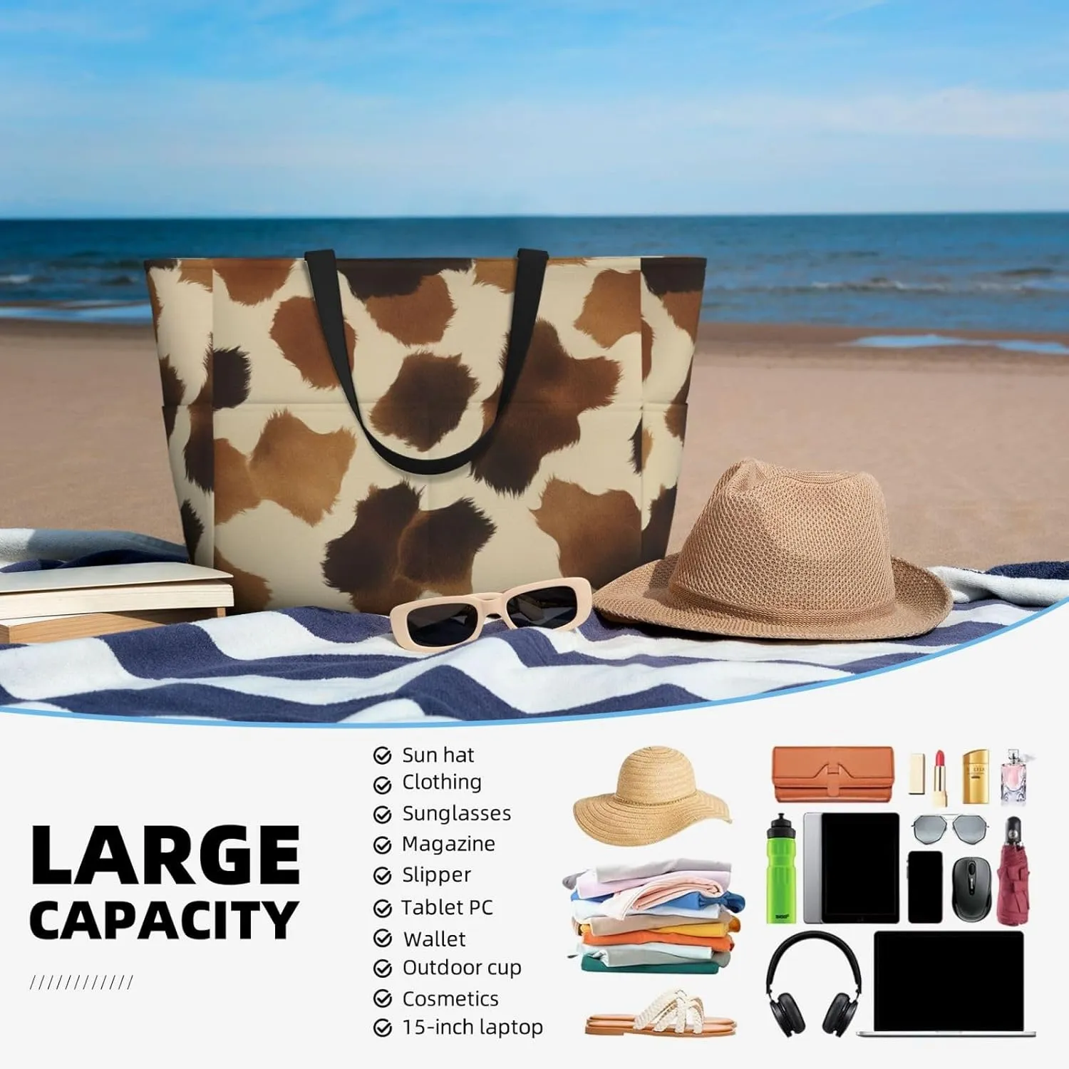Beach Bag, Extra Large Waterproof Sandproof Tote with Multi Pockets, Lightweight for Travel, Pool, Outdoor