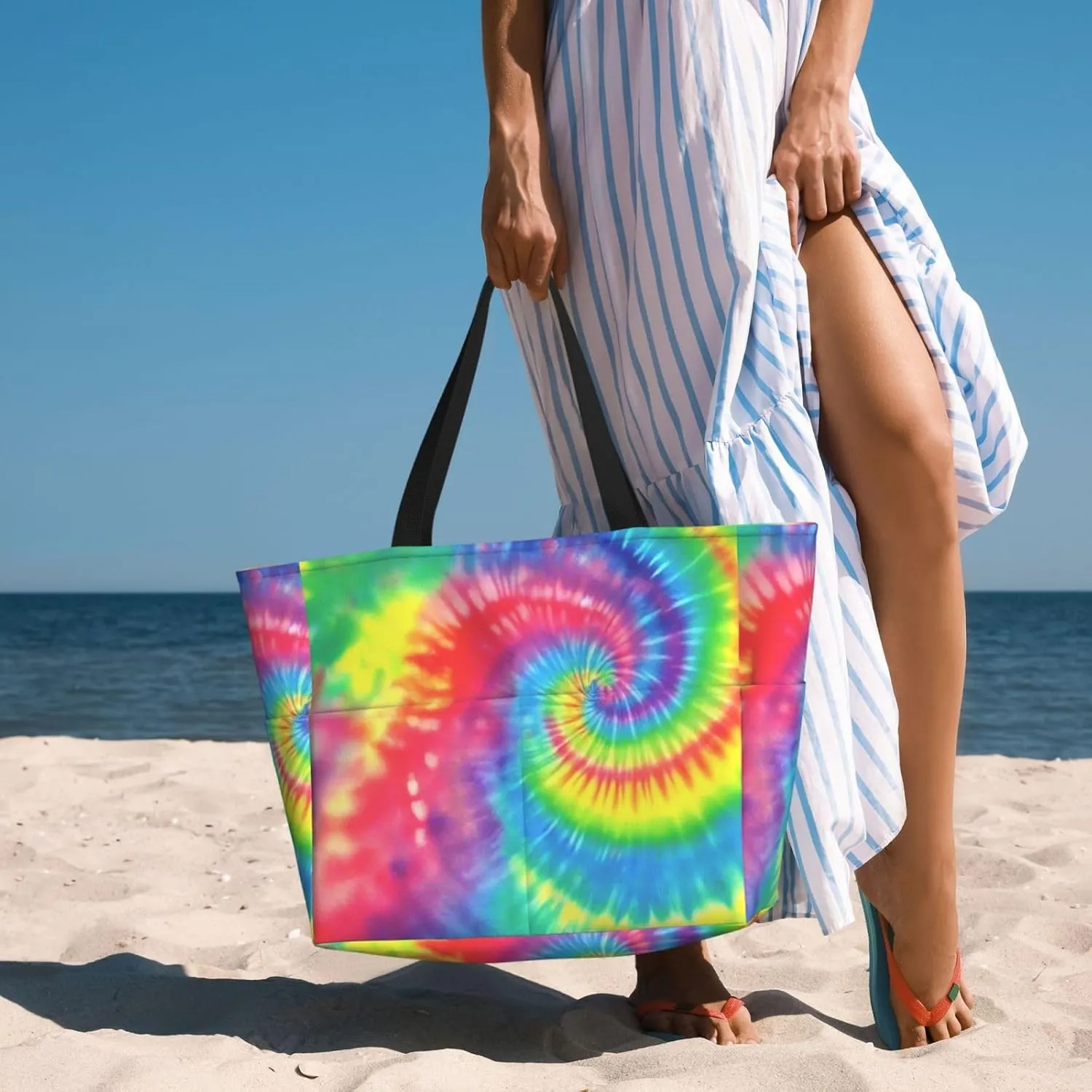Beach Bag, Extra Large Waterproof Sandproof Tote with Multi Pockets, Lightweight for Travel, Pool, Outdoor