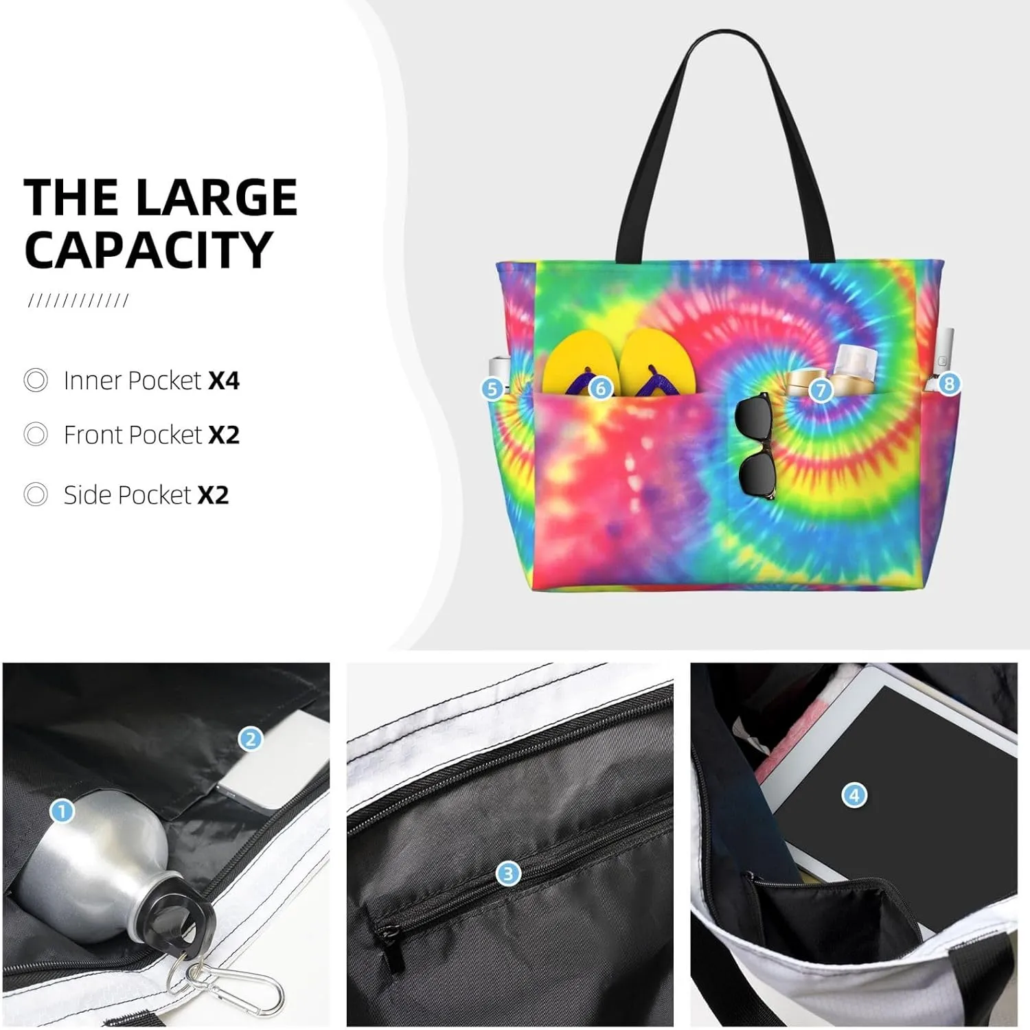 Beach Bag, Extra Large Waterproof Sandproof Tote with Multi Pockets, Lightweight for Travel, Pool, Outdoor