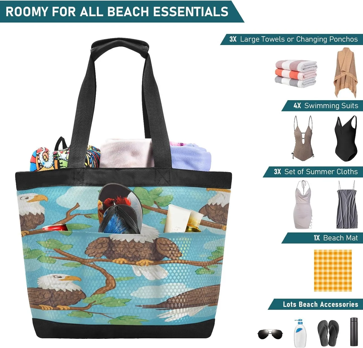 Beach Bag for Women Waterproof Sandproof Mesh Beach Tote Bag with Zipper and Pockets 200