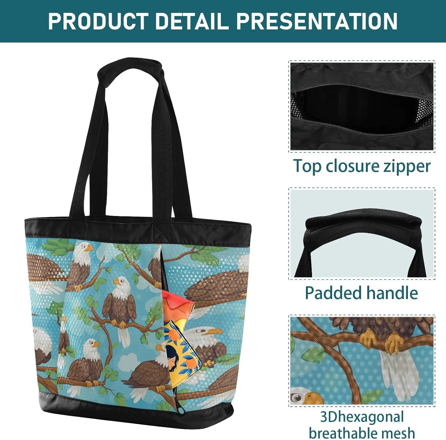 Beach Bag for Women Waterproof Sandproof Mesh Beach Tote Bag with Zipper and Pockets 200