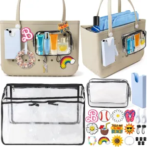 Beach Bag Organizer Accessories - 18Pcs XLarge Clear Organizer Insert PVC Toiletry Bag Phone Holder Hooks Accessories Charms Keychain Lightweight Insert Divider Pouch for Modern XL Beach Totes