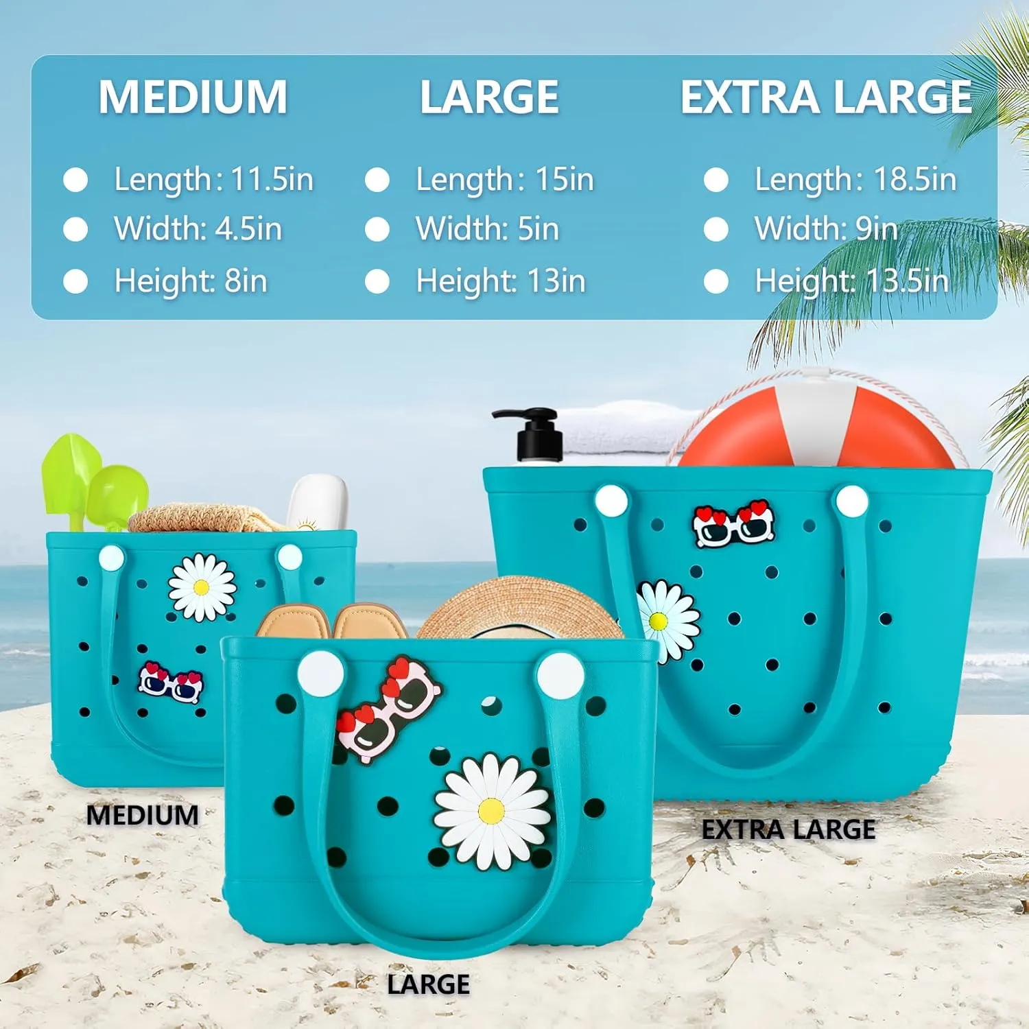 Beach Bag Rubber Tote Bag - Extra Large Handbag with Charms Waterproof Lightweight Travel Purses for Pool Boat