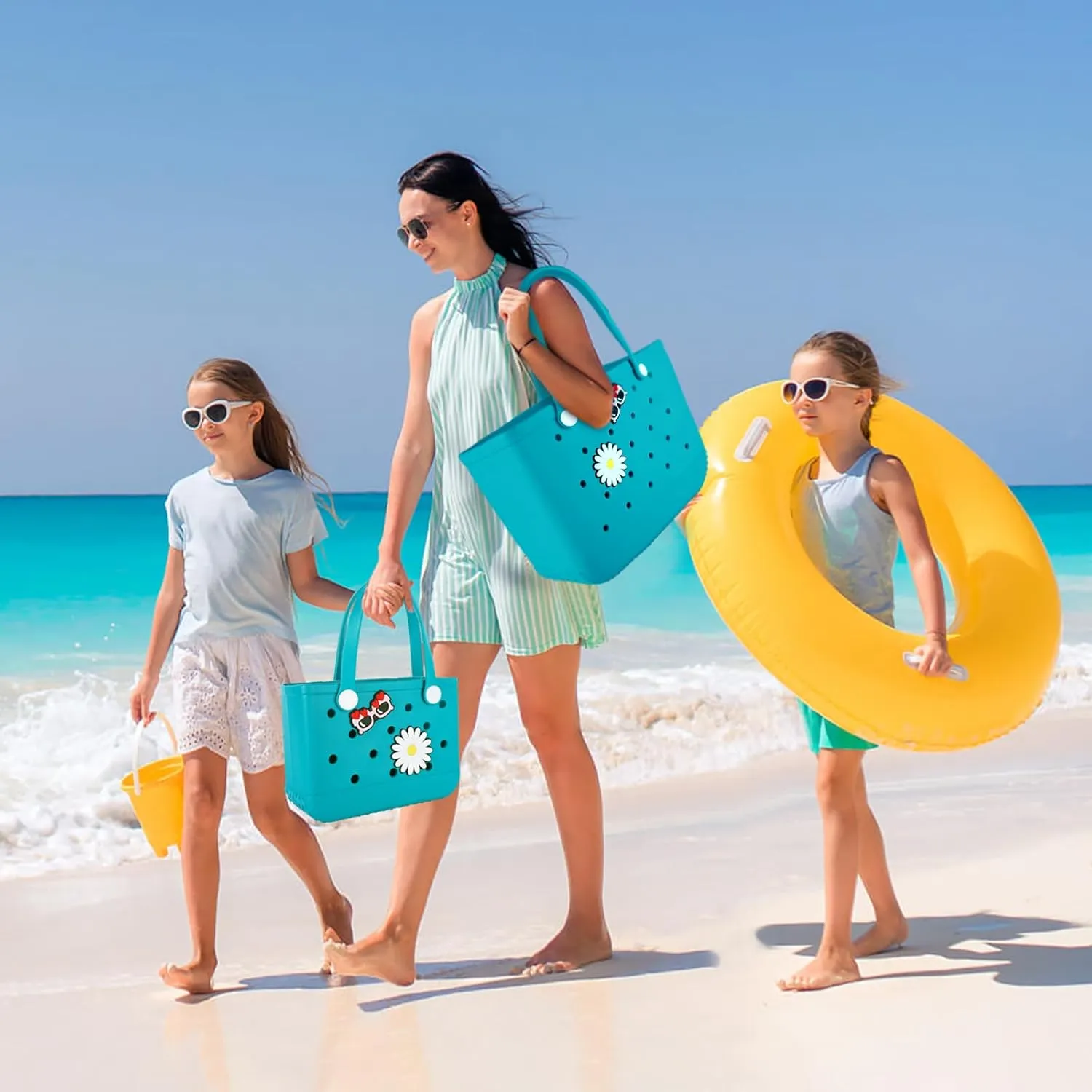 Beach Bag Rubber Tote Bag - Extra Large Handbag with Charms Waterproof Lightweight Travel Purses for Pool Boat
