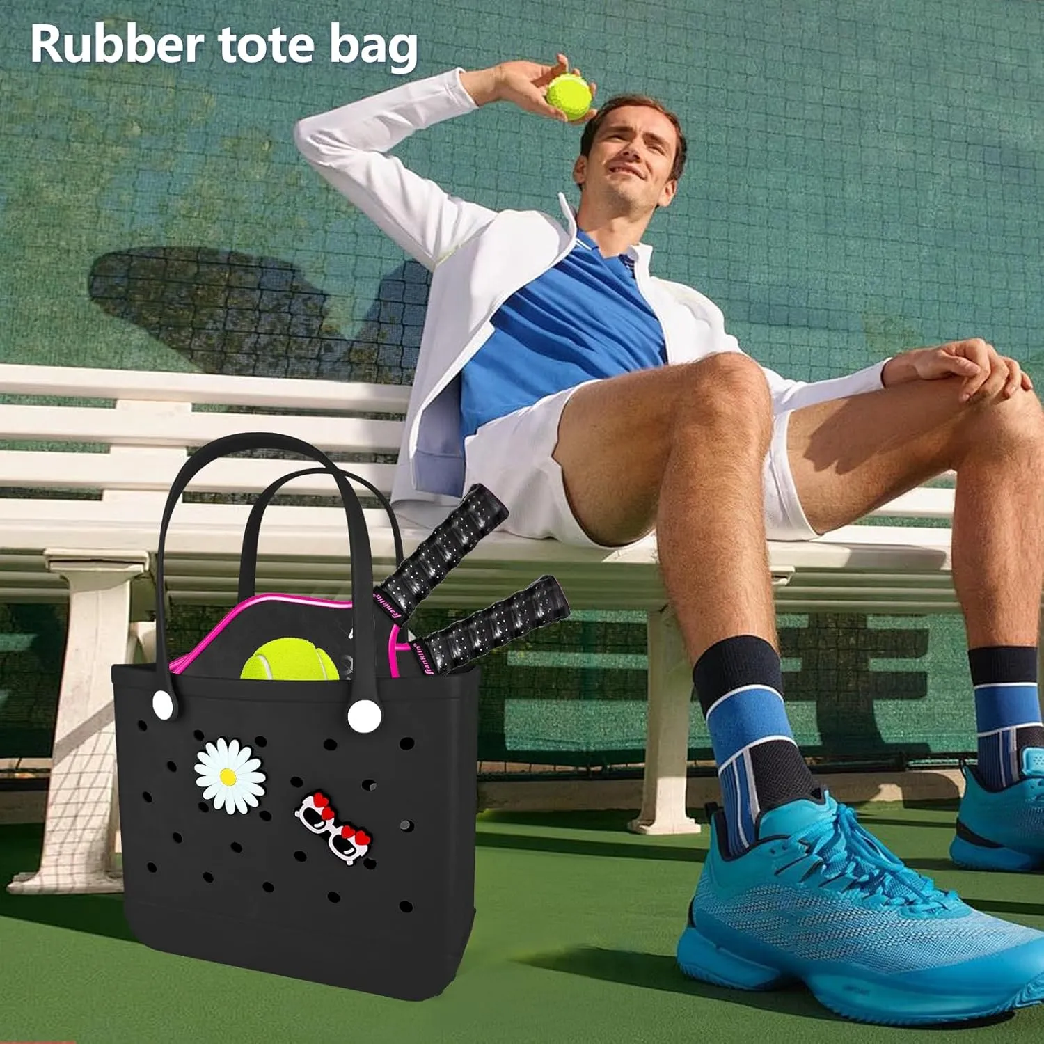 Beach Bag Rubber Tote Bag - Extra Large Handbag with Charms Waterproof Lightweight Travel Purses for Pool Boat