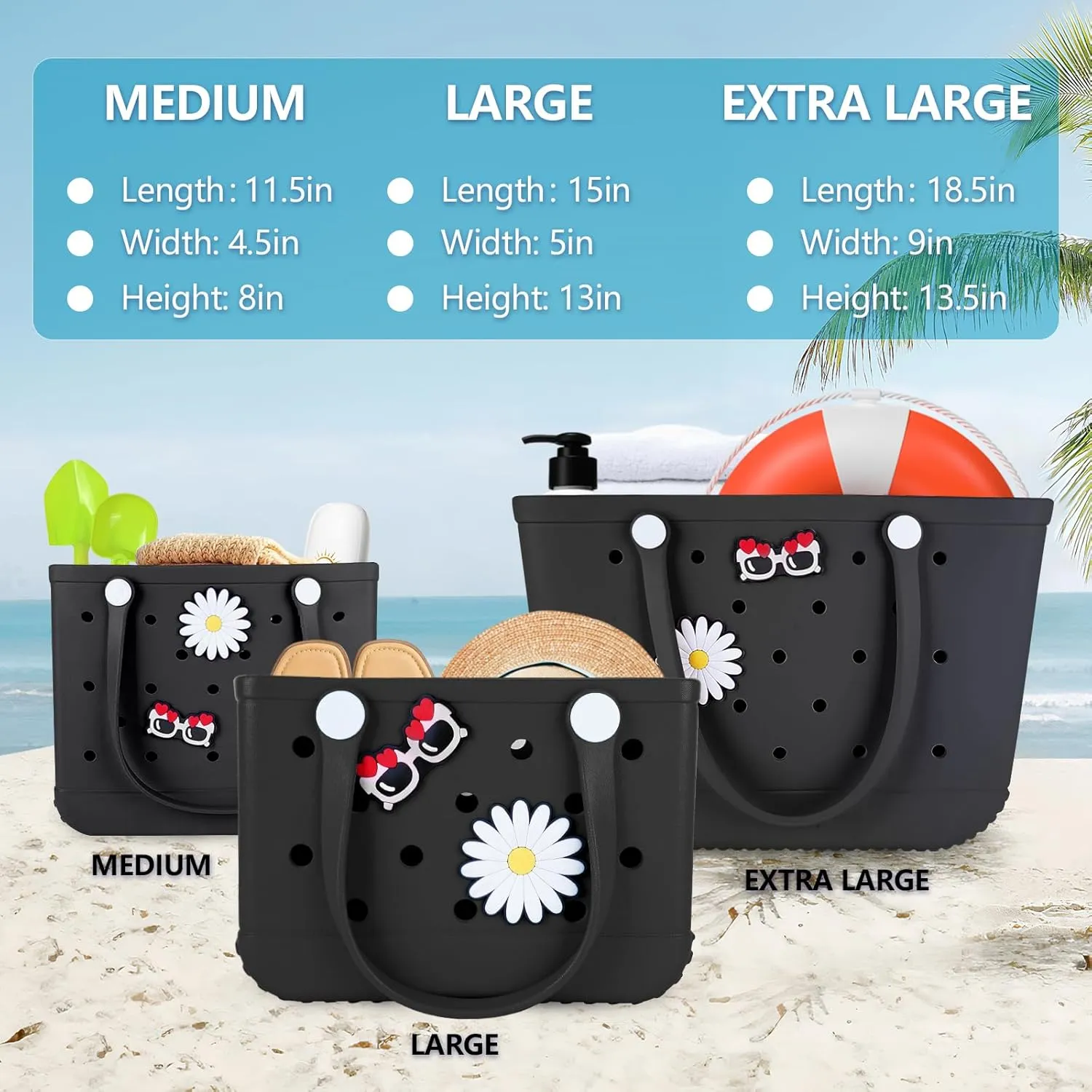 Beach Bag Rubber Tote Bag - Extra Large Handbag with Charms Waterproof Lightweight Travel Purses for Pool Boat