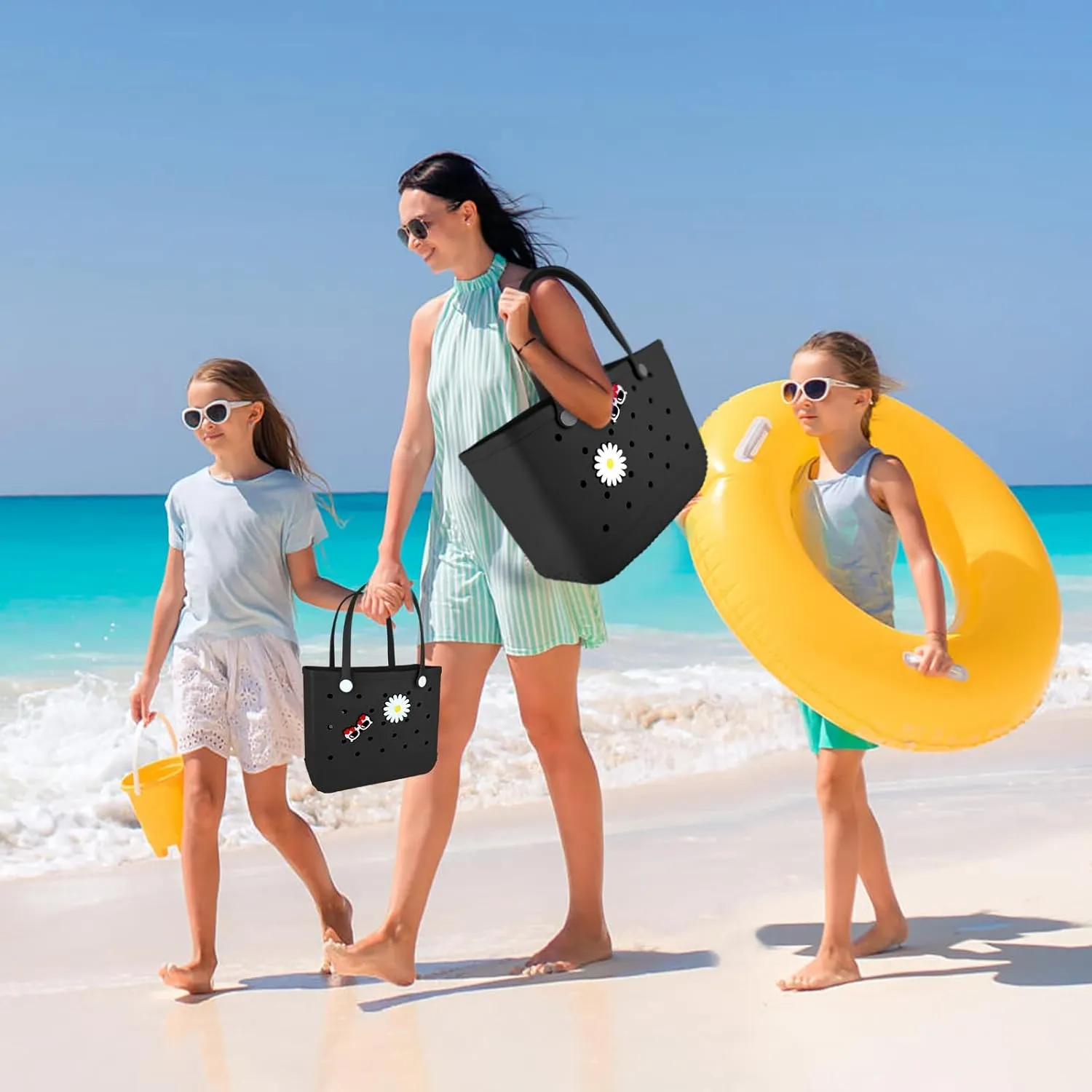 Beach Bag Rubber Tote Bag - Extra Large Handbag with Charms Waterproof Lightweight Travel Purses for Pool Boat