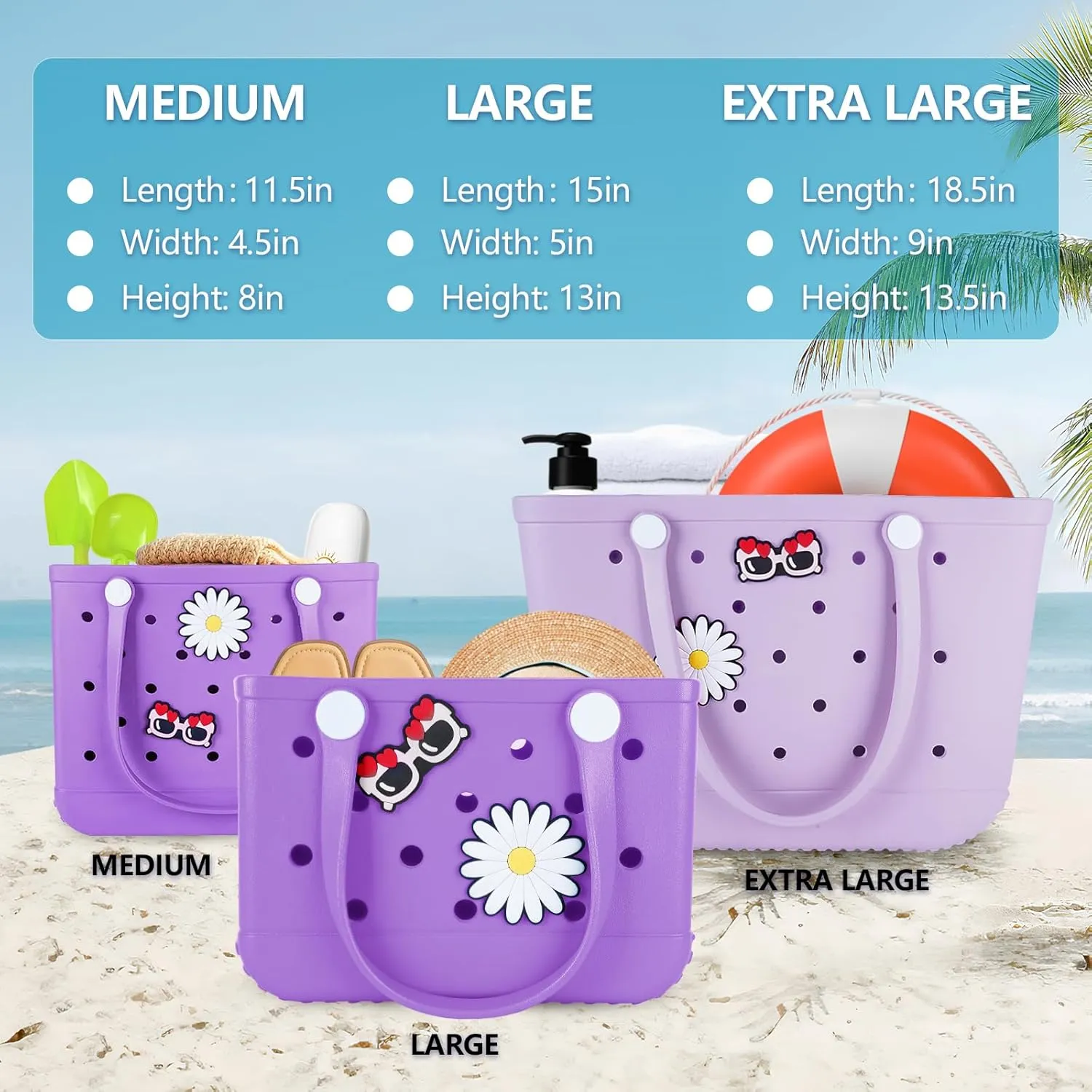 Beach Bag Rubber Tote Bag - Extra Large Handbag with Charms Waterproof Lightweight Travel Purses for Pool Boat