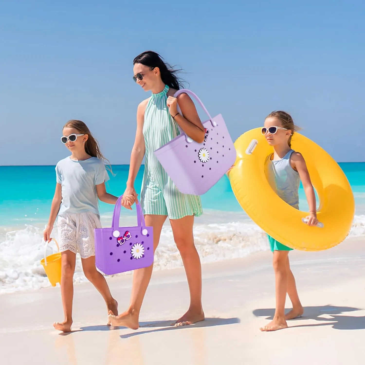 Beach Bag Rubber Tote Bag - Extra Large Handbag with Charms Waterproof Lightweight Travel Purses for Pool Boat