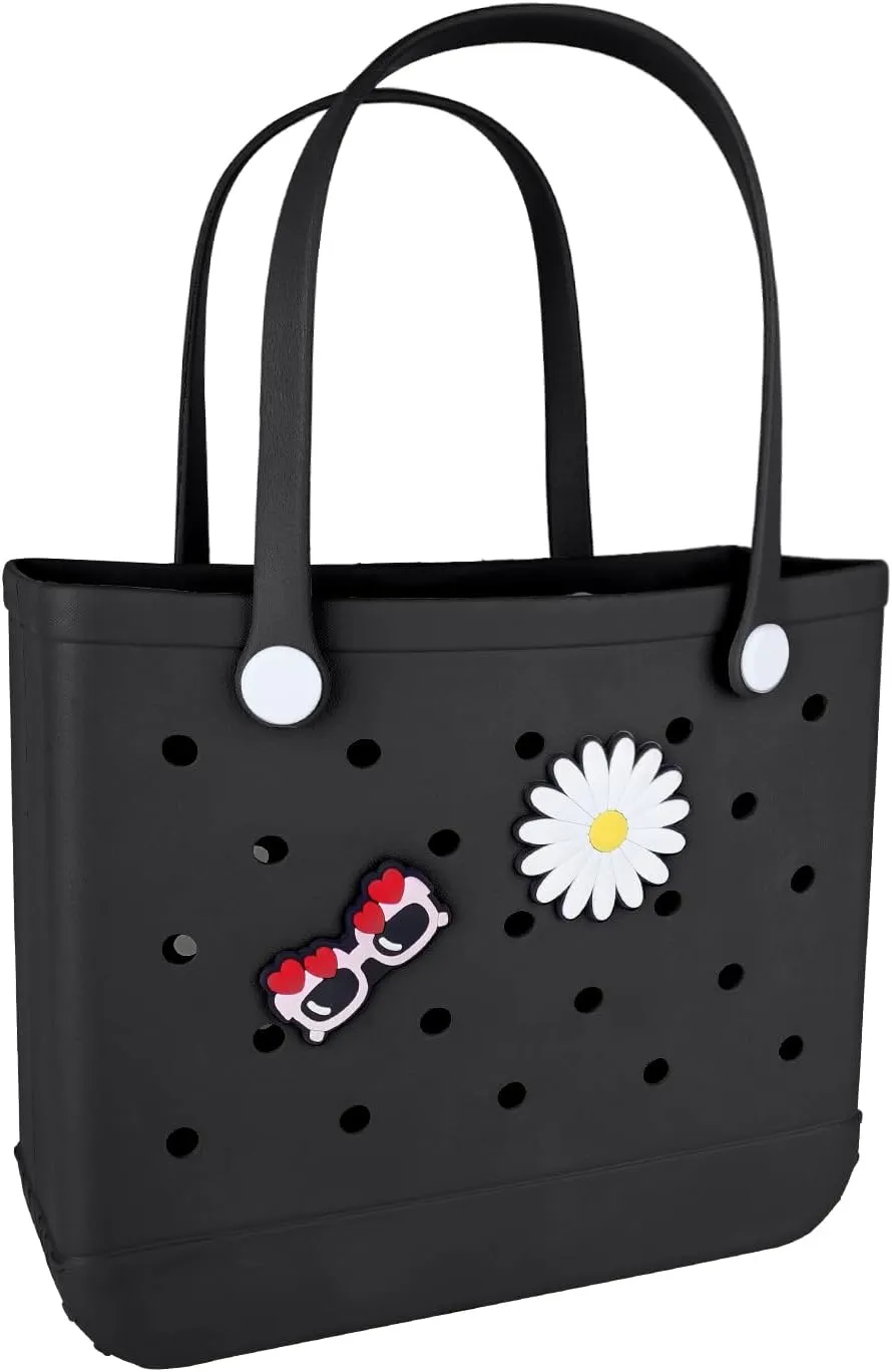Beach Bag Rubber Tote Bag - Extra Large Handbag with Charms Waterproof Lightweight Travel Purses for Pool Boat