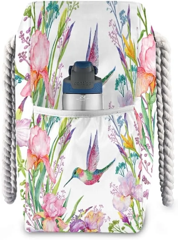 Beach Bag Tropical Floral Butterfly Hummingbird Tote Travel Bag luggage bag Grocery Shopping Bag Carry Bag
