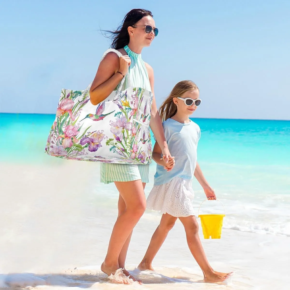Beach Bag Tropical Floral Butterfly Hummingbird Tote Travel Bag luggage bag Grocery Shopping Bag Carry Bag