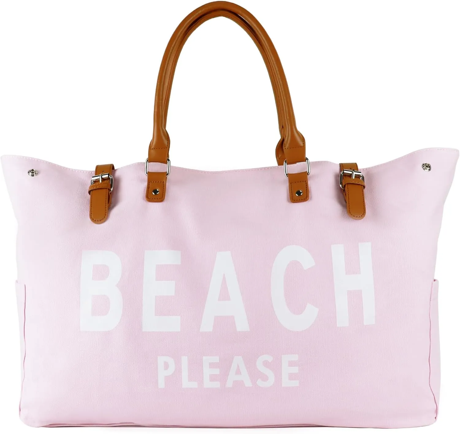 Beach Bag with Vegan Leather Handle, Extra Large Beach Bag for Women Waterproof Sandproof, White