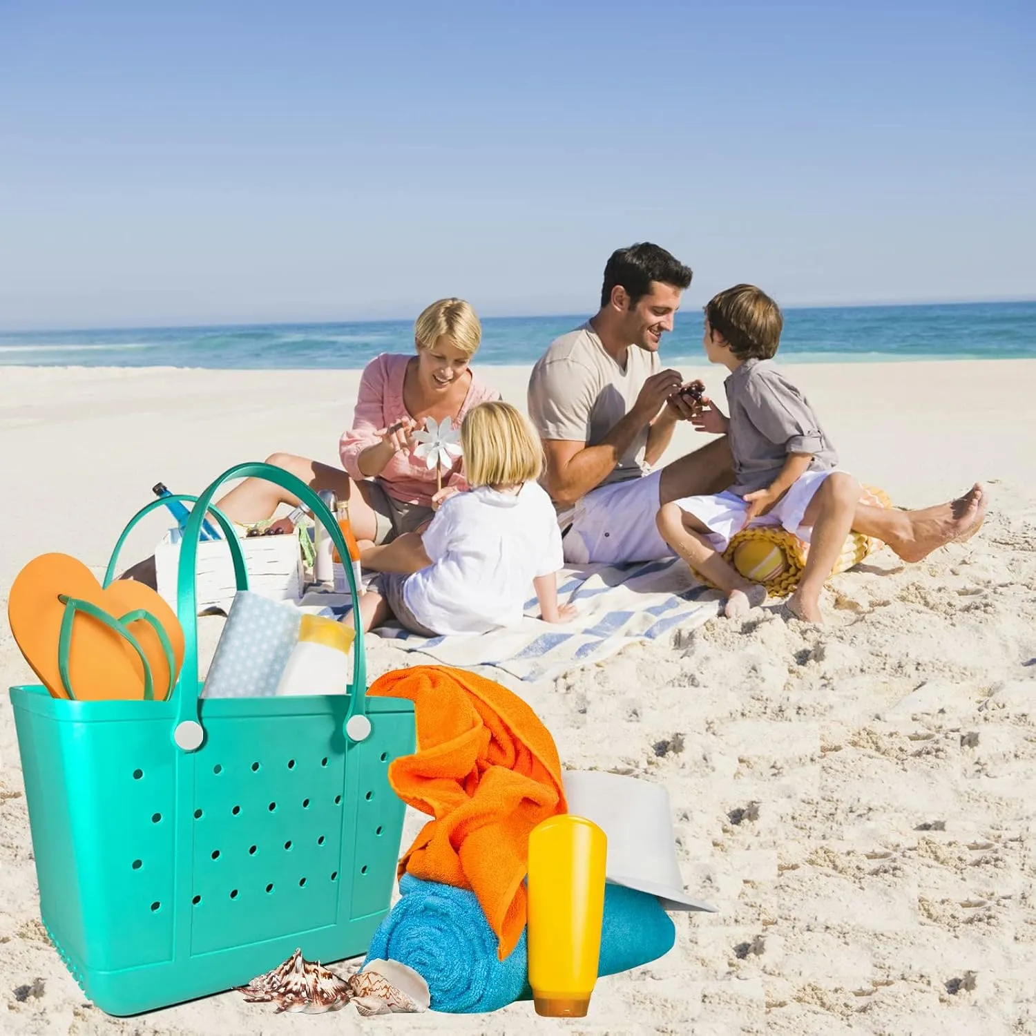 Beach Bag X Large Rubber Beach Tote Bag, Waterproof Washable Open for Women Croc Bag Hand Bag for Beach Pool Yoga