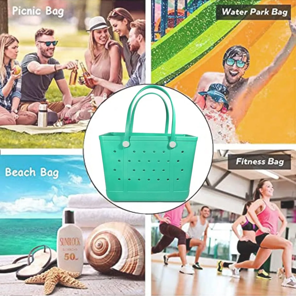Beach Bag X Large Rubber Beach Tote Bag, Waterproof Washable Open for Women Croc Bag Hand Bag for Beach Pool Yoga