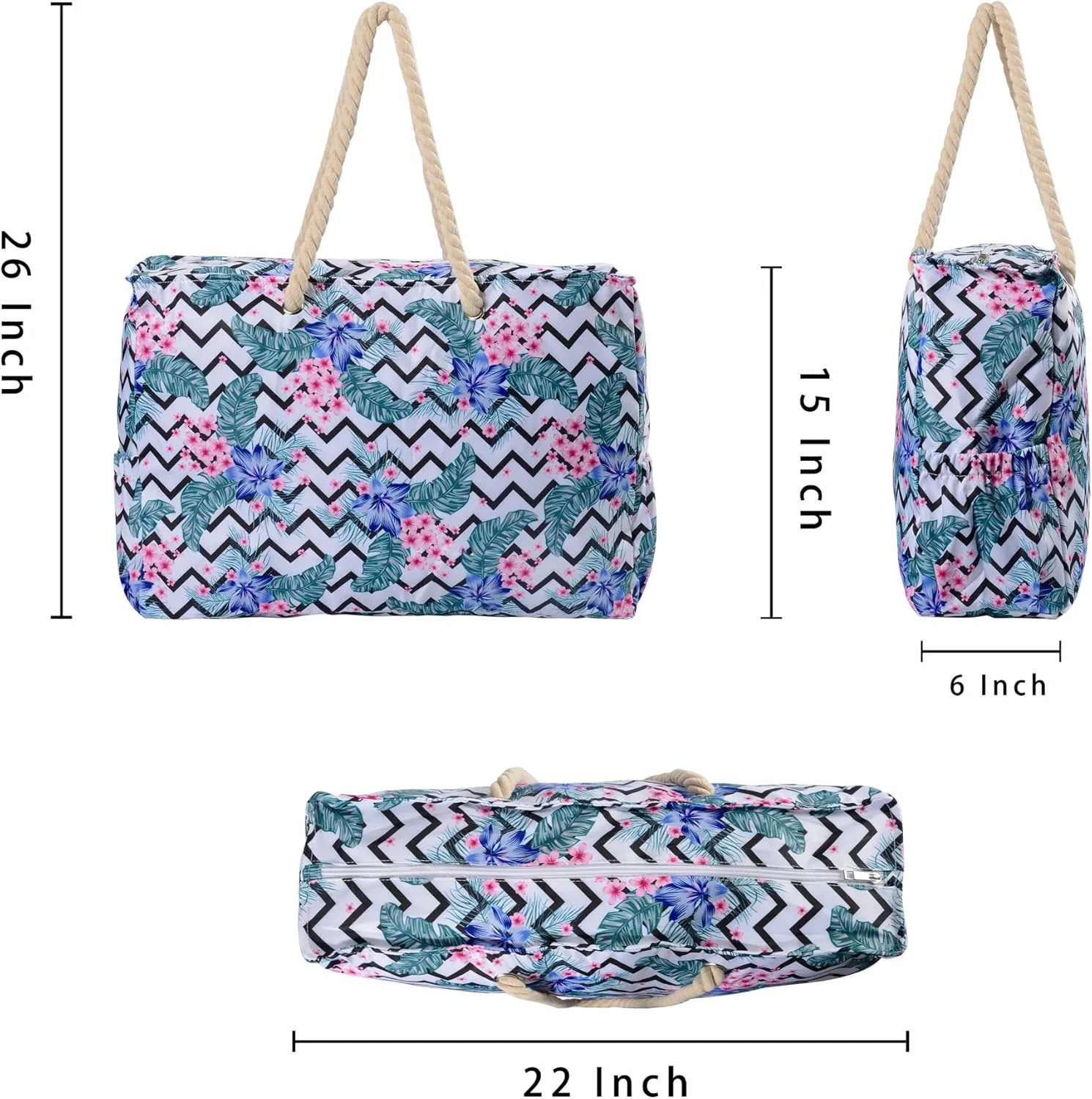 Beach Bags Extra Large Waterproof Sandproof Beach Tote Bag with Zipper Pockets for Swim Pool Family Vacation Travel