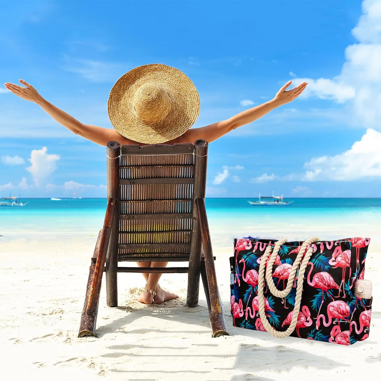 Beach Bags Extra Large Waterproof Sandproof Beach Tote Bag with Zipper Pockets for Swim Pool Family Vacation Travel