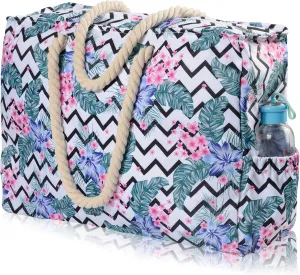 Beach Bags Extra Large Waterproof Sandproof Beach Tote Bag with Zipper Pockets for Swim Pool Family Vacation Travel