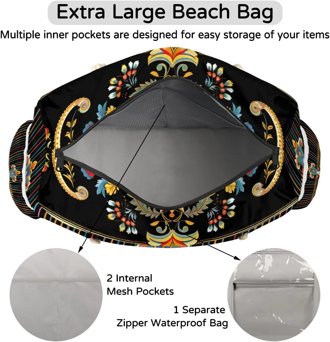 Beach Bags for Women Large Beach Tote Bag with Zipper Waterproof Sandproof Swim Pool Bag