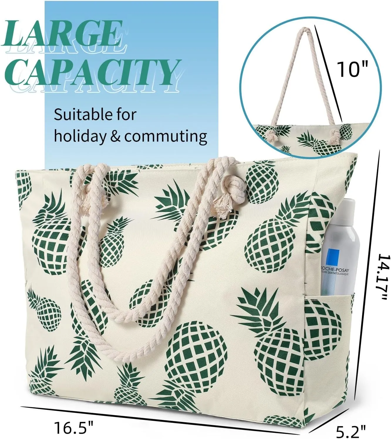 Beach Bags for Women - Large Beach Tote Bag, Women Sandproof Pool Bag for Pool Gym Grocery Travel