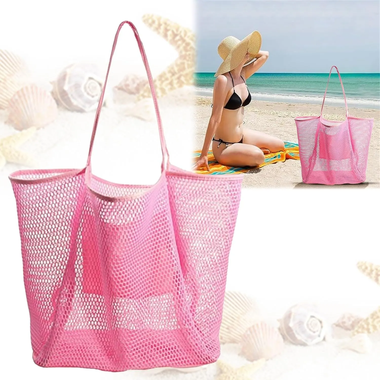 Beach Bags for Women Summer Sandproof Travel Mesh Tote Bag with Large Inner Pocket for Swimming Pools Vacations Beach