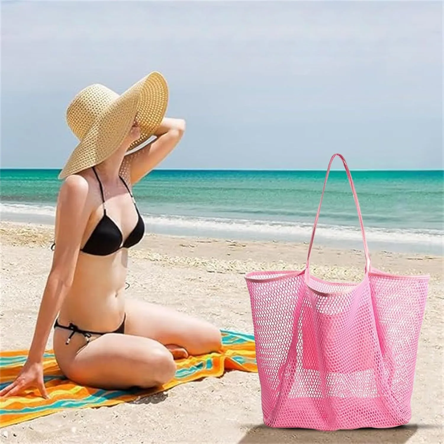 Beach Bags for Women Summer Sandproof Travel Mesh Tote Bag with Large Inner Pocket for Swimming Pools Vacations Beach