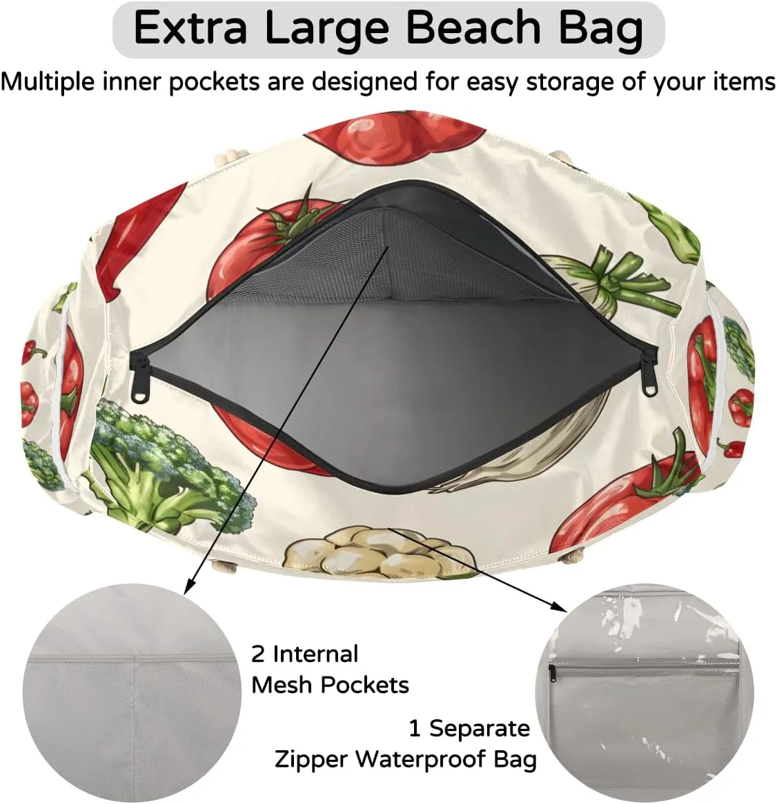 Beach Bags for Women Waterproof Sandproof Large Beach Tote Bag with Zipper Swim Pool Bag for Travel Outdoor