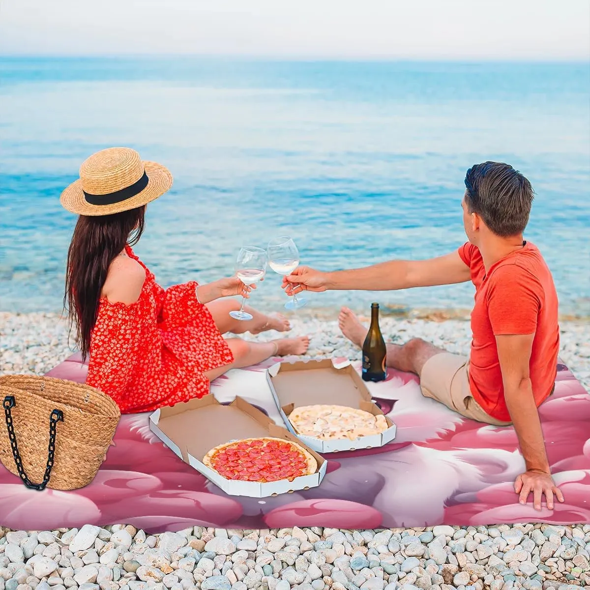 Beach Blanket, Cute Cat Sandproof Beach Mat, Waterproof Quick Drying Sand Free Mat with 4 x Ground Spikes for Outdoor Travel Camping Hiking, Cute Cat Cartoon Pet 68 x 59 in