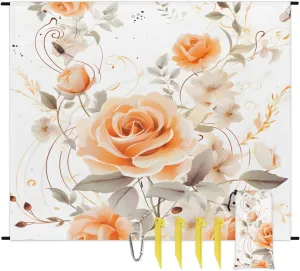 Beach Blanket, Flowers Rose Sandproof Beach Mat, Waterproof Quick Drying Sand Free Mat with 4 x Ground Spikes for Outdoor Travel Camping Hiking, Retro Floral 68 x 59 in