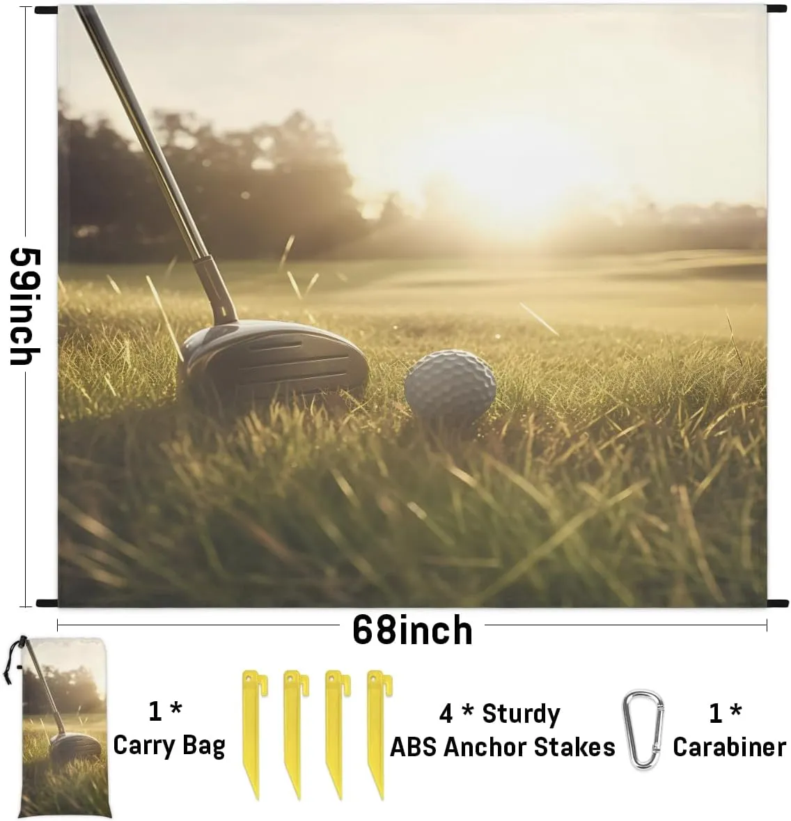 Beach Blanket, Golf Sports Sandproof Beach Mat, Waterproof Quick Drying Sand Free Mat with 4 x Ground Spikes for Outdoor Travel Camping Hiking, Golf Course 68 x 59 in