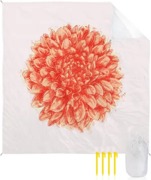 Beach Blanket, Hand Drawn Art Orange Daisy Dahlia Blooming Flower Beach Mat 83"x79" Large Picnic Blanket,Sandproof Waterproof Outdoor Beach Blankets for Travel Camping Hiking Beach Vacation