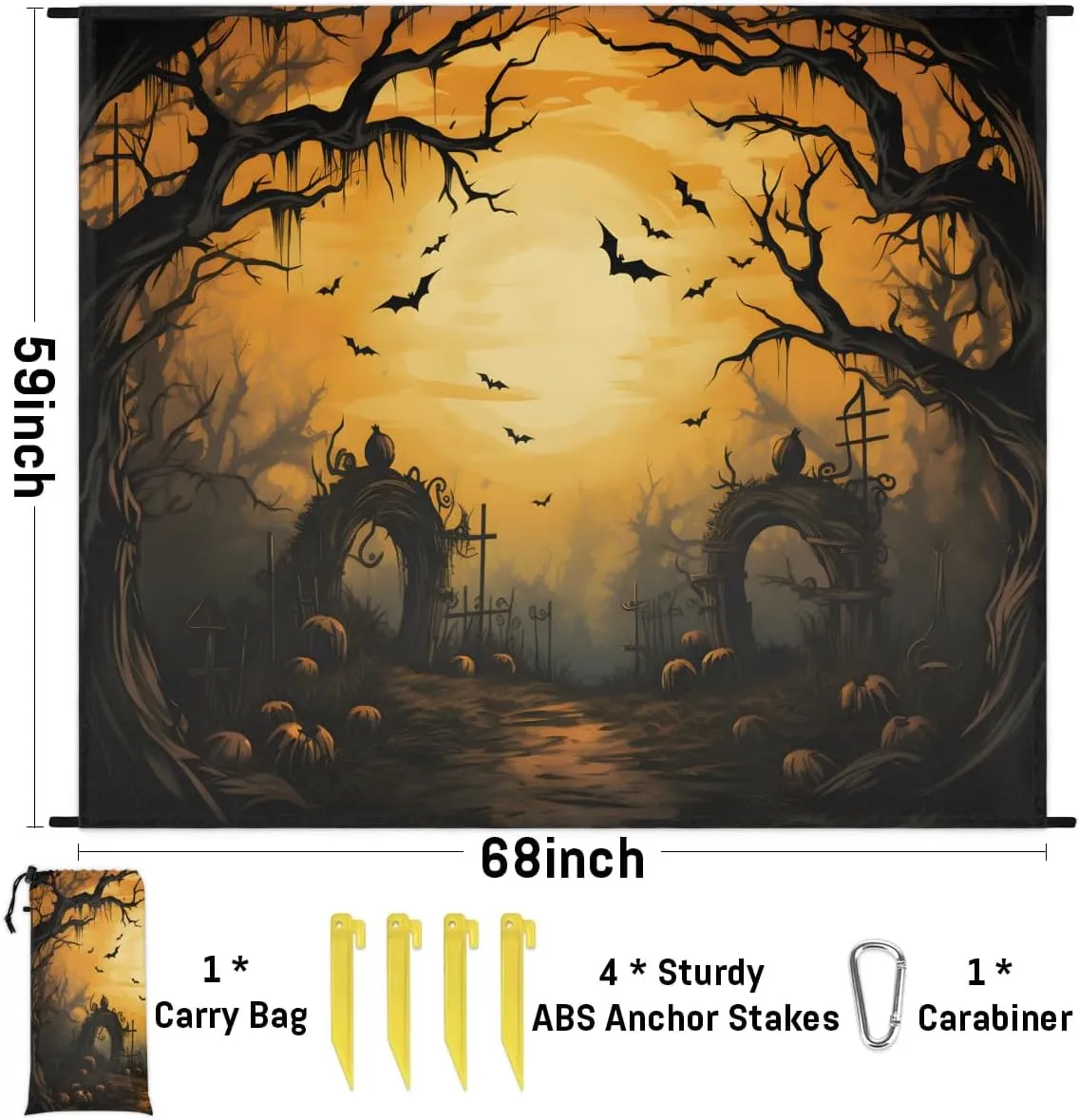 Beach Blanket, Happy Halloween Sandproof Beach Mat, Waterproof Quick Drying Sand Free Mat with 4 x Ground Spikes for Outdoor Travel Camping Hiking, Crows 68 x 59 in