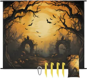 Beach Blanket, Happy Halloween Sandproof Beach Mat, Waterproof Quick Drying Sand Free Mat with 4 x Ground Spikes for Outdoor Travel Camping Hiking, Crows 68 x 59 in