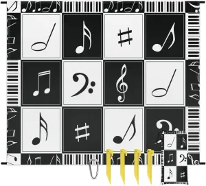 Beach Blanket, Music Notes Sandproof Beach Mat, Waterproof Quick Drying Sand Free Mat with 4 x Ground Spikes for Outdoor Travel Camping Hiking, Music Theme 68 x 59 in