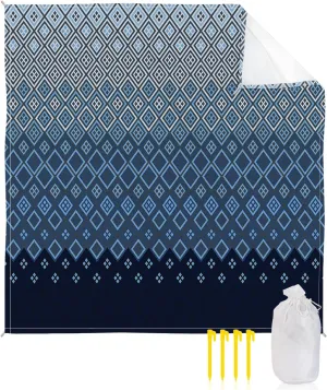 Beach Blanket Sandproof, Abstract Gradient Blue Diamond Texture Waterproof Beach Mat Lightweight Quick Drying Picnic Blanket Beach Essentials for Travel Camping Hiking 108x84in